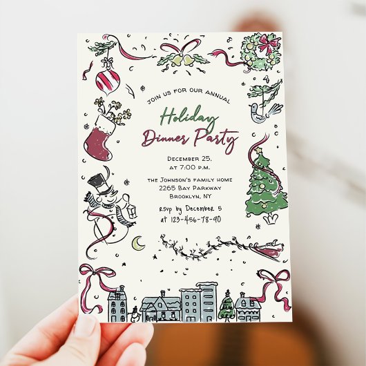 Invitation Dîner de Noël Whimsical à la main
