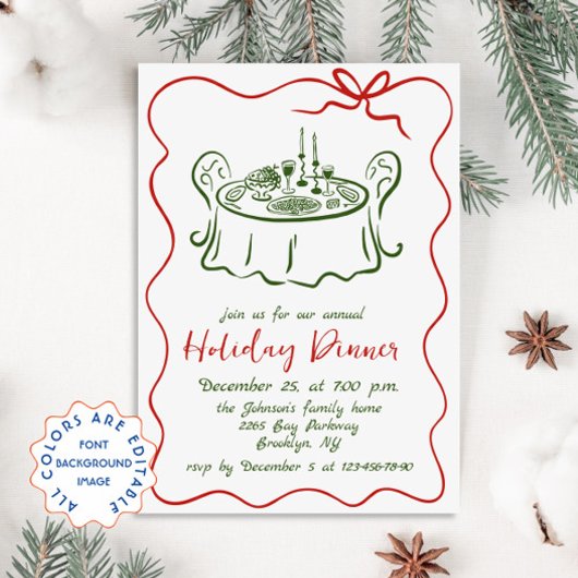 Invitation Dîner de Noël Whimsical à la main