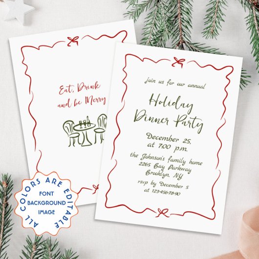 Invitation Dîner de Noël Whimsical à la main
