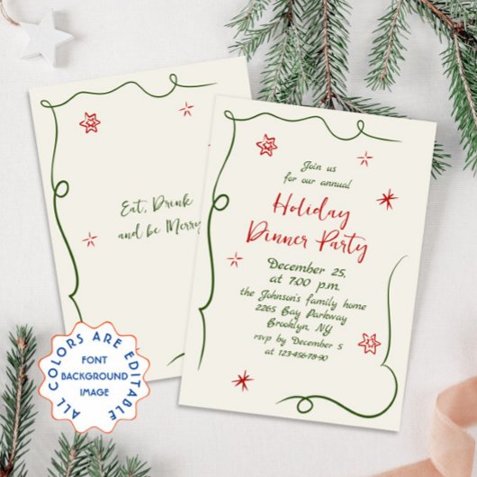 Invitation Dîner de Noël Whimsical à la main