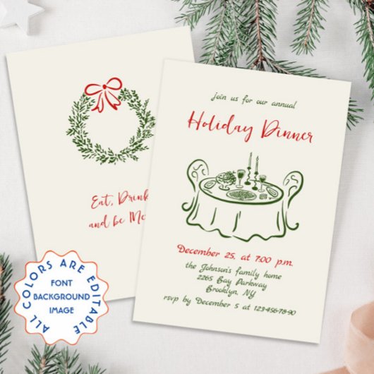 Invitation Dîner de Noël Whimsical à la main