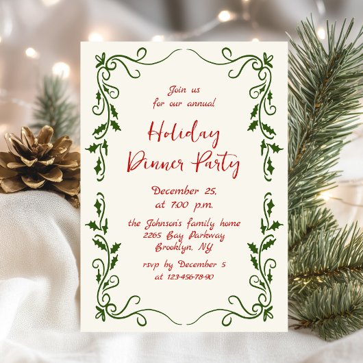 Invitation Dîner de Noël Whimsical à la main