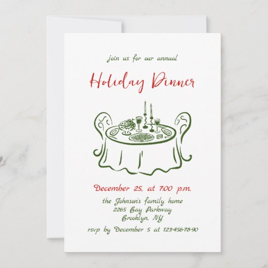 Invitation Dîner de Noël Whimsical à la main (Devant)