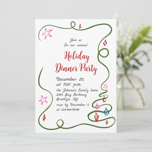 Invitation Dîner de Noël Whimsical à la main (Debout devant)