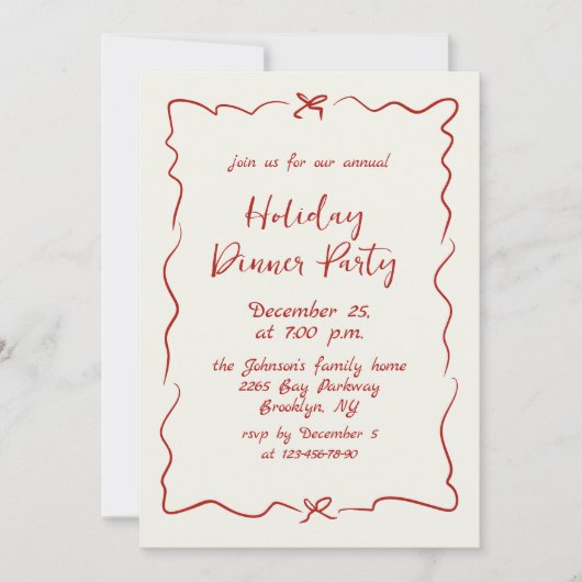 Invitation Dîner de Noël Whimsical à la main (Devant)