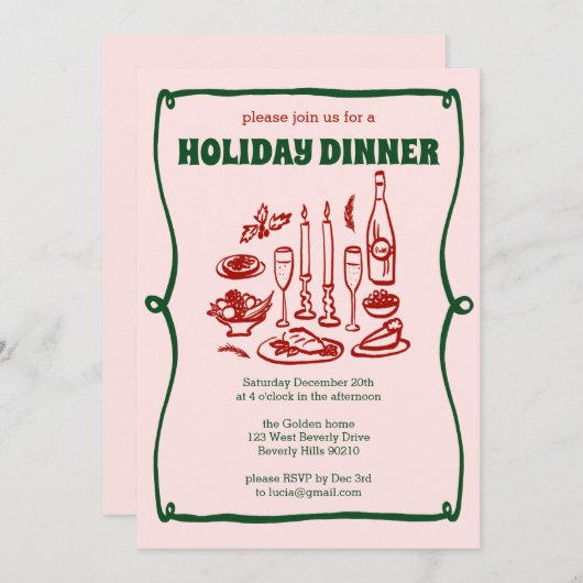 Invitation Dîner de Noël Whimsical Fête sur mesure (Devant / Derrière)