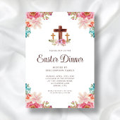Invitation Dîner de Pâques à la croix florale élégante