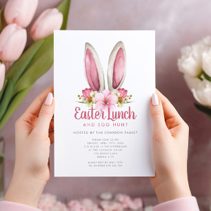Invitation Dîner de Pâques aux oreilles de lapin floral migno