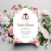Invitation Dîner de Pâques croix florale élégante