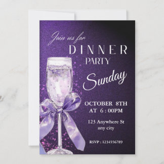 Invitation Dîner de Parties scintillant violet glamour Invita