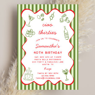 Invitation Dîner de pasta italien des années 30 40e fête d'an