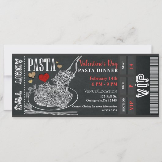 Invitation Diner de pâtes Chalk Dîner de Saint-Valentin (Devant)