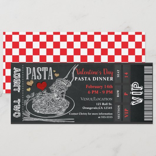 Invitation Dîner de pâtes craie Saint-Valentin dîner de fête (Devant / Derrière)