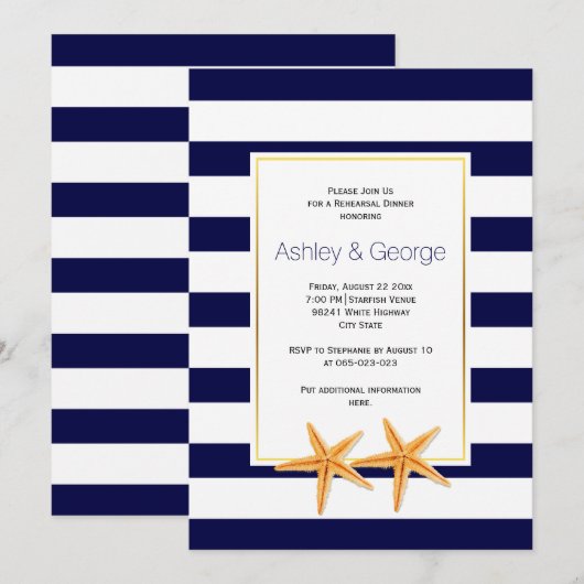 Invitation Dîner de préparation de mariage de plage Starfish (Devant / Derrière)