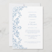 Invitation Dîner de réception de mariage blanc et bleu chic (Devant)