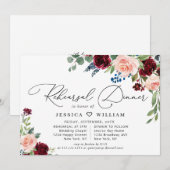 Invitation DÎNER DE RÉHEARSAL DU Rose Eucalyptus de la marine (Devant / Derrière)