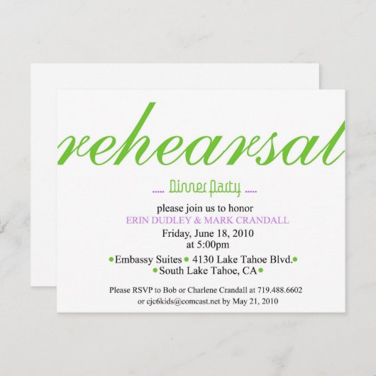 Invitation Dîner de répétition (Devant / Derrière)