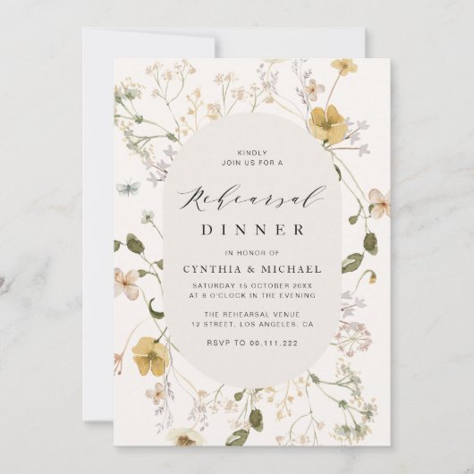 Invitation dîner de répétition à cadre fleuri fleur sauvage r (Devant)