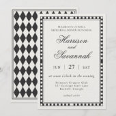 Invitation Dîner de répétition à carreaux Harlequin noir (Devant / Derrière)