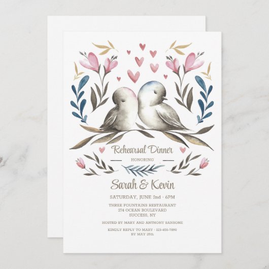 Invitation Dîner De Répétition À La Main Des Inséparables (Devant / Derrière)