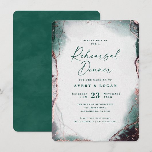 Invitation Dîner de répétition Abstrait Emerald Green Mariage (Devant / Derrière)