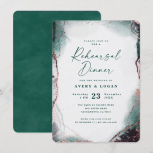Invitation Dîner de répétition Abstrait Emerald Green Mariage