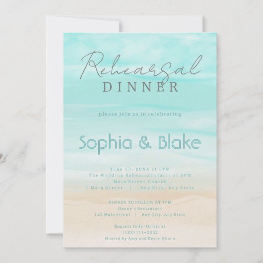 Invitation Dîner de répétition Abstrait moderne sur la plage (Devant)