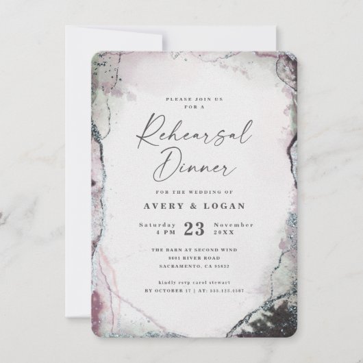 Invitation Dîner de répétition Abstrait violet Mariage modern (Devant)