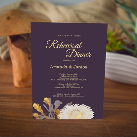 Invitation Dîner de répétition antique Purple Daisy Invitatio