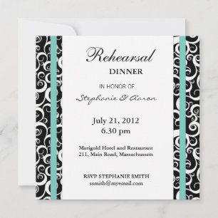 Invitation Dîner de répétition Aqua Damask Swirl