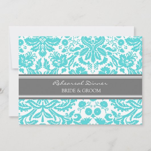 Invitation Dîner de répétition Aqua Gray Damask (Devant)
