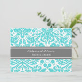 Invitation Dîner de répétition Aqua Gray Damask (Debout devant)