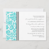Invitation Dîner de répétition Aqua Gray Damask (Dos)