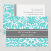 Invitation Dîner de répétition Aqua Gray Damask (Devant / Derrière)