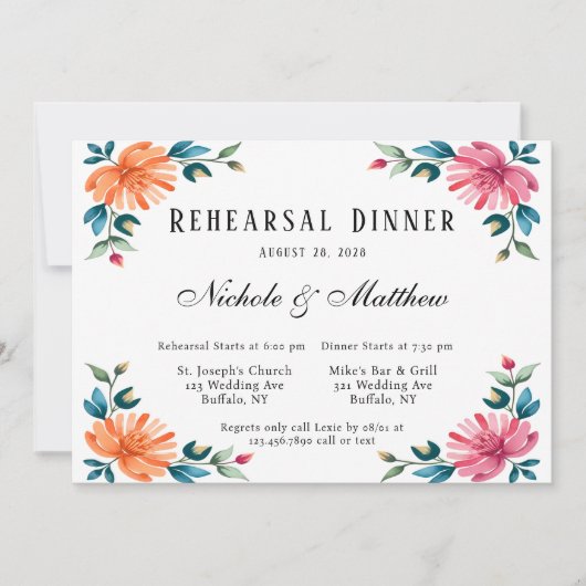 Invitation Dîner de répétition aquarelle (Devant)