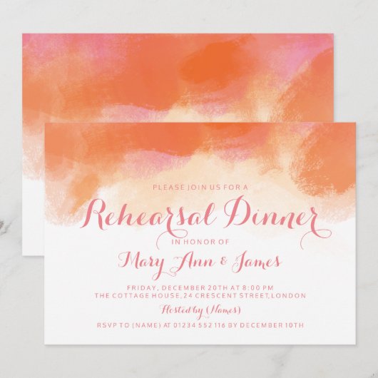 Invitation Dîner de répétition Aquarelle de corail rose pâle (Devant / Derrière)