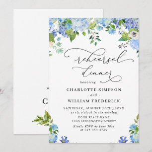 Invitation Dîner de répétition aquarelle élégante hydrangea b