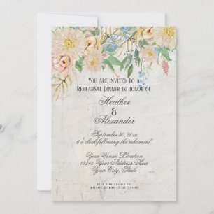 Invitation Dîner de répétition Aquarelle moderne Marbre flora