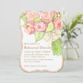 Invitation Dîner de répétition Aquarelle Rose Bouquet Perles (Debout devant)