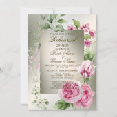 Invitation Dîner de répétition Aquarelle rose Floral Bronze (Devant)