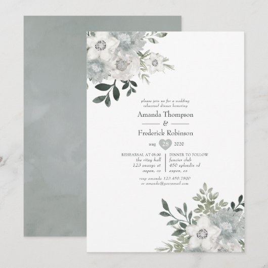Invitation Dîner de répétition aquarelle Silver Sage (Devant / Derrière)