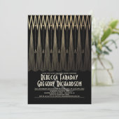 Invitation Dîner de répétition Art Déco Gatsby Noir et Or (Debout devant)