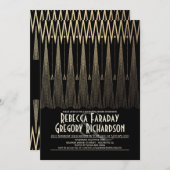 Invitation Dîner de répétition Art Déco Gatsby Noir et Or (Devant / Derrière)