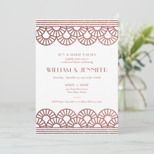 Invitation Dîner de répétition Art déco Parties scintillant r (Debout devant)