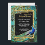 Invitation Dîner de répétition Art Déco Peacock Glam Hollywoo<br><div class="desc">Invitation du dîner de répétition correspondant. Parties scintillant dorée très glamour, cadre Art Déco avec plumes de paon collé et paons. Un merveilleux mélange de style ancien et de design graphique moderne audacieux et coloré. IMPORTANT : Il s'agit d'une image imprimée à plat, il n'y a pas d'éléments de parties scintillant...</div>