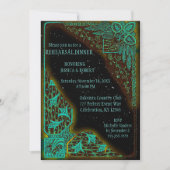 Invitation Dîner de répétition | Art Déco Turquoise et Vert (Devant)