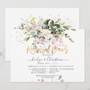 Invitation Dîner de répétition au eucalyptus rose pastel aqua