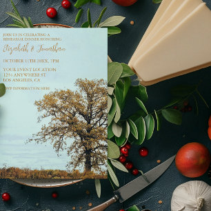 Invitation Dîner de répétition automnal sous un chêne rustiqu