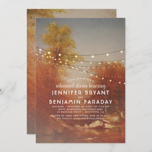 Invitation Dîner de répétition automne arbres et lumières à c (Devant / Derrière)