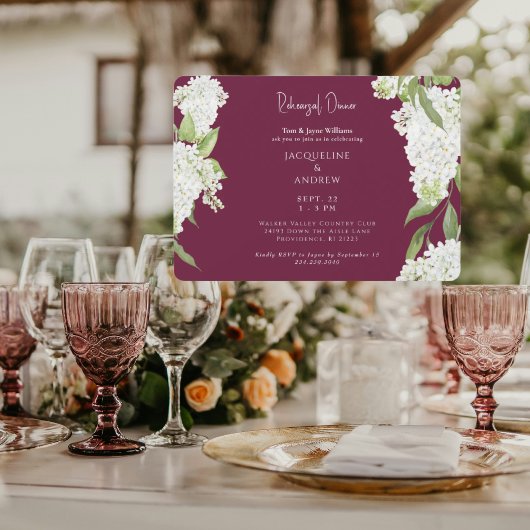 Invitation Dîner de répétition aux hydrangeas blancs de Bourg